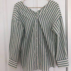 BABYLONE (Japan) Green Striped Top with buttons